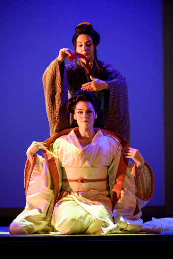 Enkelejda Shkosa as Suzuki and Kristine Opolais as Cio-Cio-San [Photo © ROH. Photographer Bill Cooper.