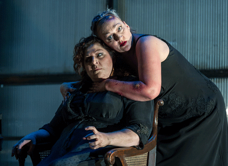 Michaela Schuster as Klytamnestra and Christine Goerke as Elektra [Photo © ROH / Clive Barda]