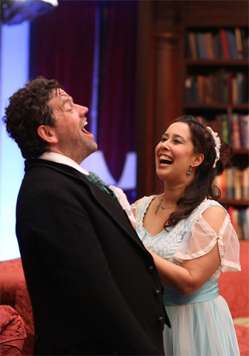 Andrew Wilkowske as Figaro and Monica Yunus as Rosina [Photo by Rebecca Fay]