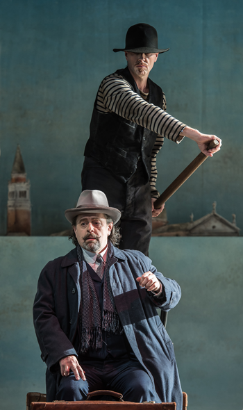 William Dazeley as the Old Gondolier and Paul Nilon as Aschenbach [Photo by Clive Barda]