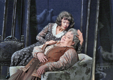 Elizabeth Futral as Alice B. Toklas and Stephanie Blythe as Gertrude Stein in Opera Theatre of Saint Louis’ 2014 production of “27.” [Photo by Ken Howard]