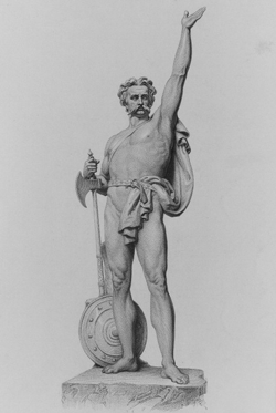 Engraving of statue of Caractacus by John Henry Foley