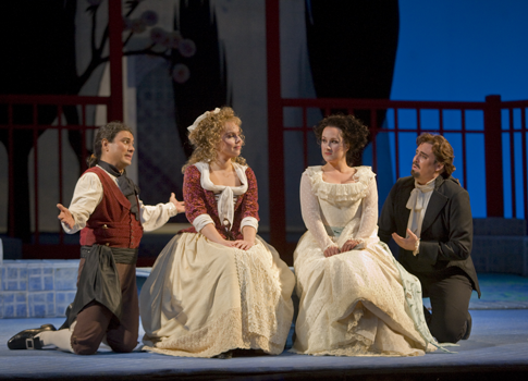 Matthew Polenzani as Belmonte, Steve Davislim as Pedrillo, Aleksandra Kurzac as Blondchen and Diana Damrau as Konstanze in Mozart's 'Die Entf¸hrung aus dem Serail.' 