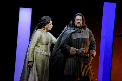 Ekaterina Semenchuk (Lady Macbeth) and Placido Domingo (Macbeth) in LA Opera's 2016 production of Verdi's 