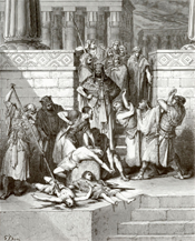 Nebuchadnezzar kills the children of the King Zedekiah by Gustave Doré (1866) [Source: 2 Kings 25: 1-7]