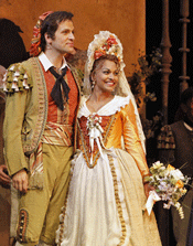 Danielle de Niese as Susanna and Luca Pisaroni as Figaro [Photo by Cory Weaver courtesy of San Francisco Opera]