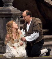 Diana Damrau as Gilda and Roberto Frontali as Rigoletto [Photo by Ken Howard courtesy of The Metropolitan Opera]