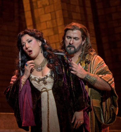 Above: Nadia Krasteva is Delilah and Clifton Forbis as Samson  [Photo by J. Katarzyna Woronowicz. courtesy of San Diego Opera]