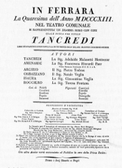 Cartel del estreno de Tancredi (Rossini) en el Teatro Comunale de Ferrara en 1813 [Wikimedia Commons]