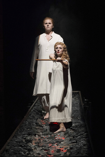 Elena Xanthoudakis as Pamina and Shawn Mathey as Tamino [Photo by Alastair Muir courtesy of English National Opera]