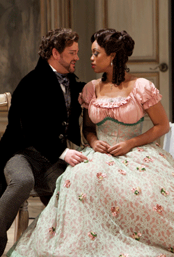 Laquita Mitchell as Violetta and David Pomeroy as Alfredo [Photo by Pavel Antonov courtesy of New York City Opera]
