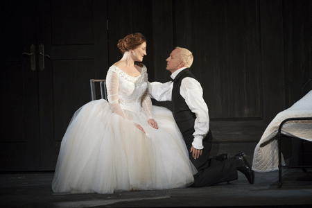 Emma Bell as Elsa and Peter Wedd as Lohengrin [Photo by Bill Cooper courtesy of Welsh National Opera]