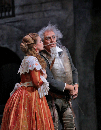 Anke Vondung as Dulcinea and Ferruccio Furlanetto as Don Quixote [Photo by Ken Howard]